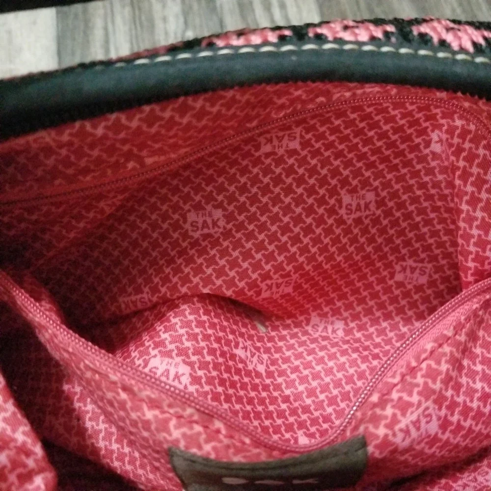 The Sak Pink Black Checked Crochet Canvas Strap